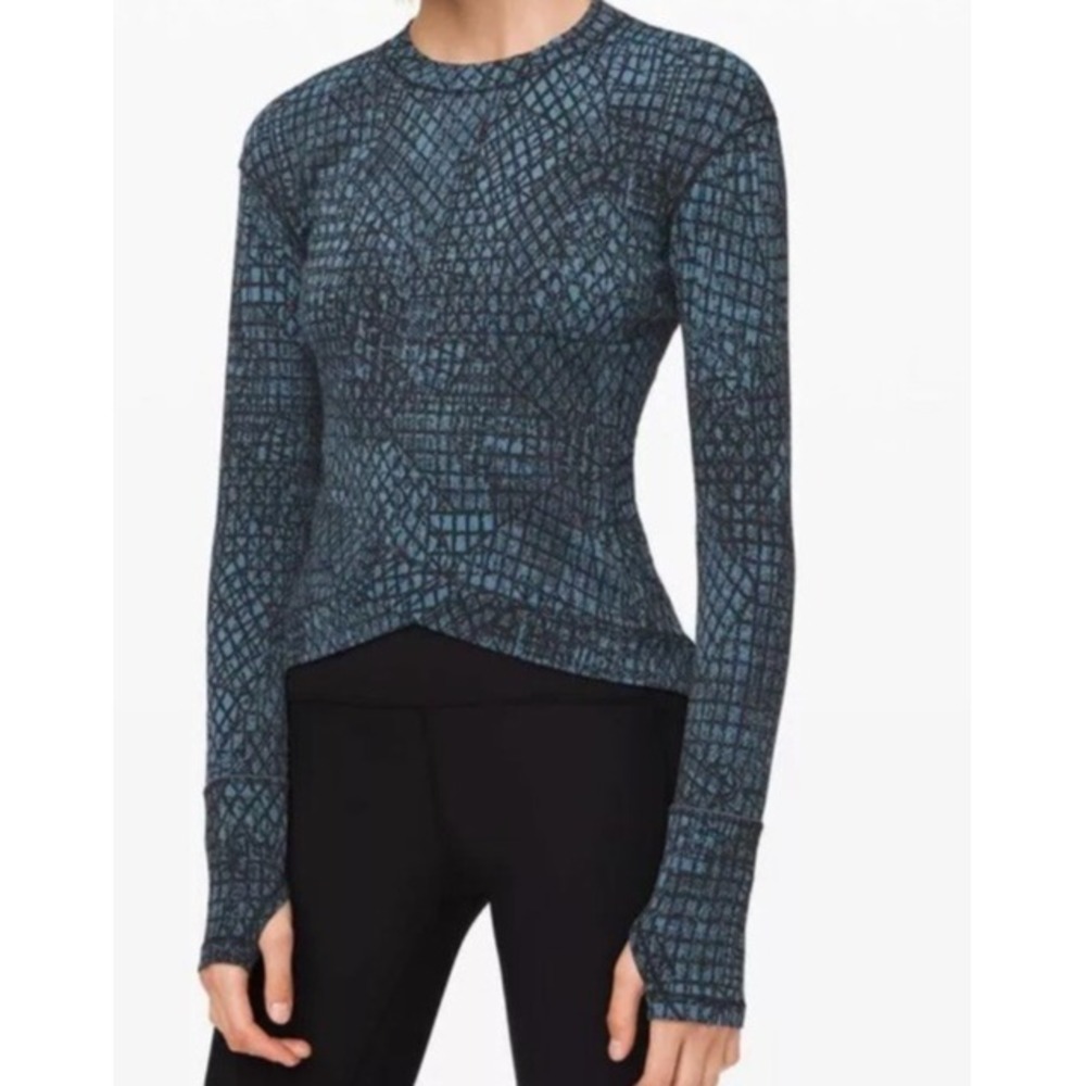 Lululemon Womens L Close to Crossing Long Sleeve Blue Black Jacquard Running Top
